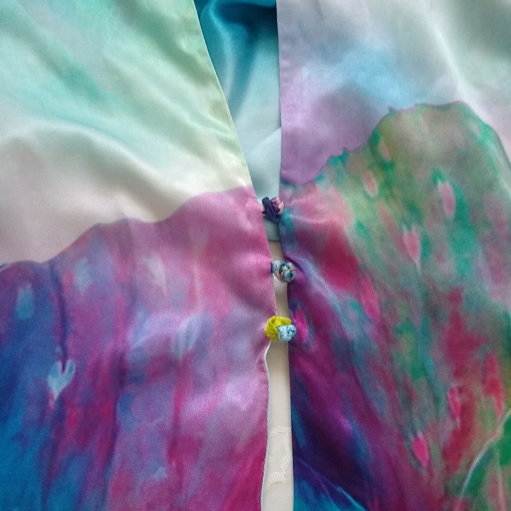 Silk wearable art hand painted Reversible two sides wrap cape Scarf Sarong - Picture 6 of 8